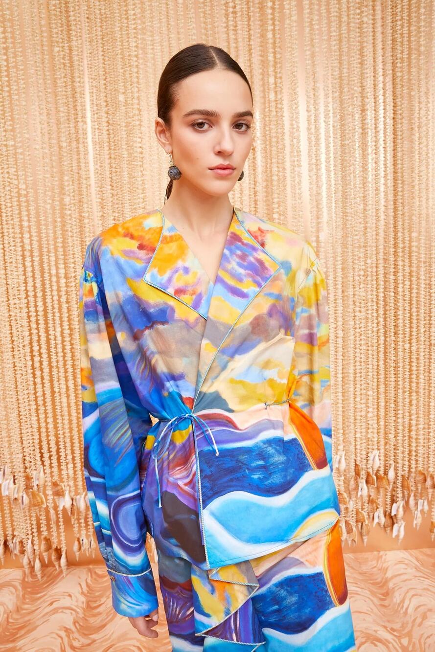 Ulla Johnson Holland Retails $590 Abstract-Print Cotton Wrap Jacket Size 4